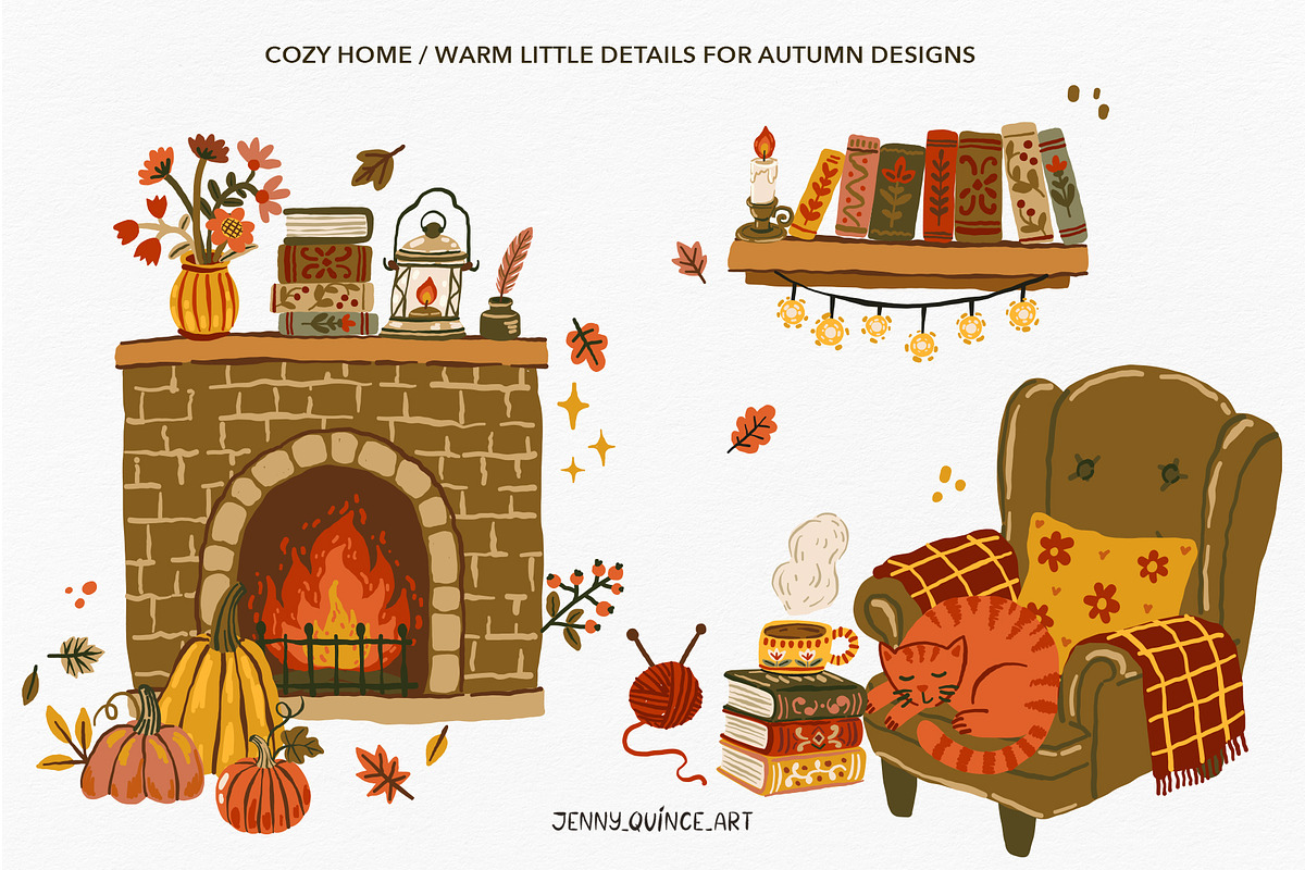 Cozy Autumn at Home - Vector Clipart, a Decorative Illustration by Jenny Quince (Photo 3 of 14)