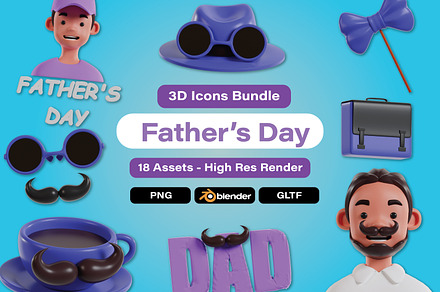 Set of 3d Father's Day clipart icons, an Object 3D Model by Guavanaboy
