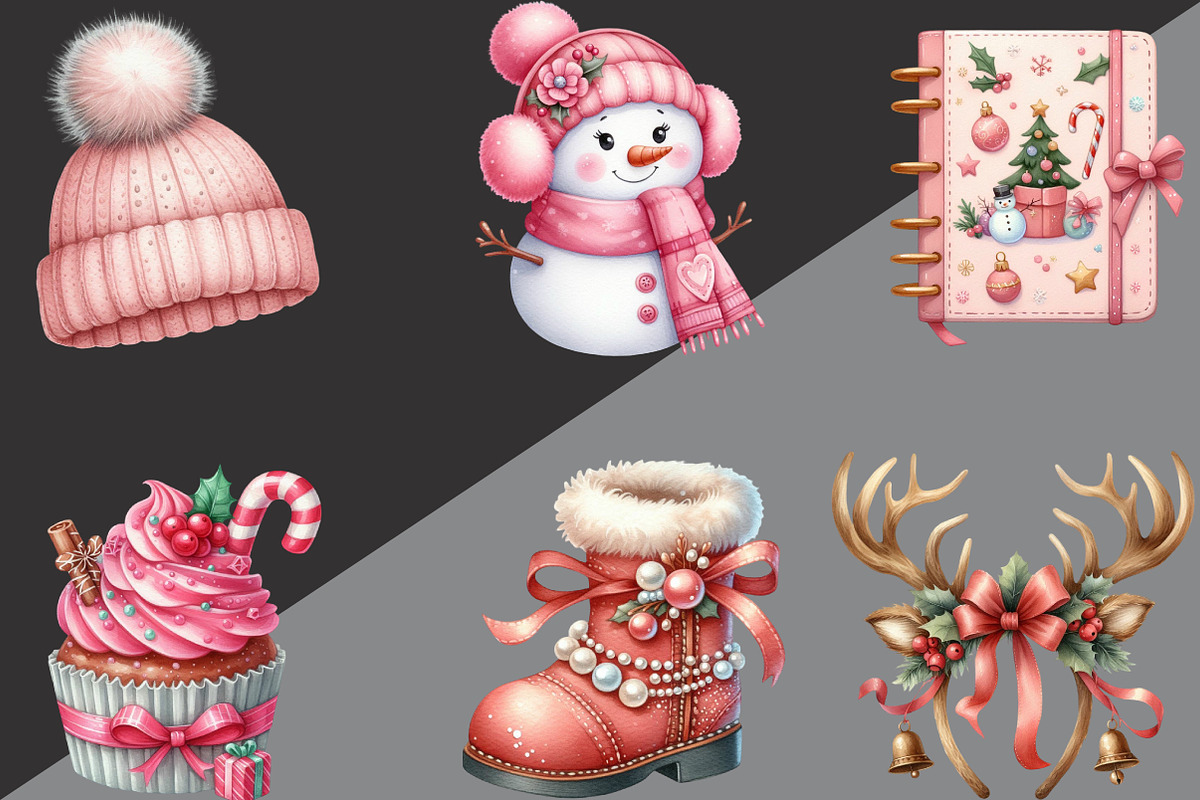 Girly Christmas Watercolor Clipart, an Illustration by Black Bird Studio (Photo 6 of 6)
