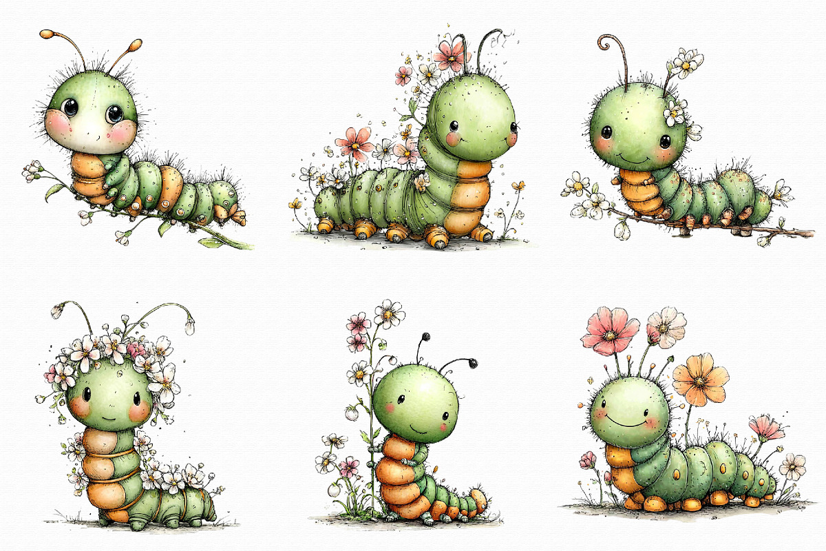 Whimsical Spring Caterpillar Clipart, an Illustration by Libby Wishes (Photo 6 of 8)