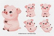 15 Bundle Watercolor Baby Pig Pink, an Animal Illustration by Morspective (Thumbnail 7 of 8)