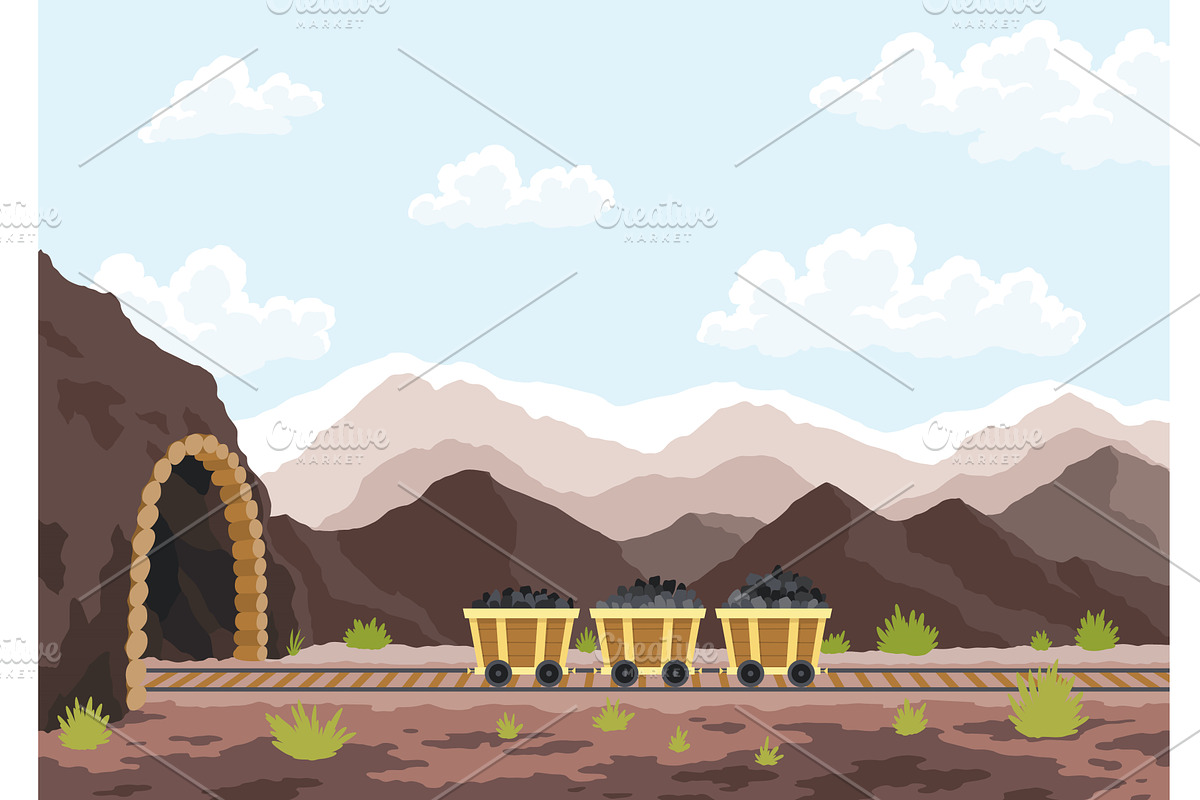 Carts loaded with coal and, an Illustration by Things for designers