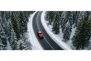 Red Vintage Sports Car Driving on, a Transportation Photo by piter.goskov