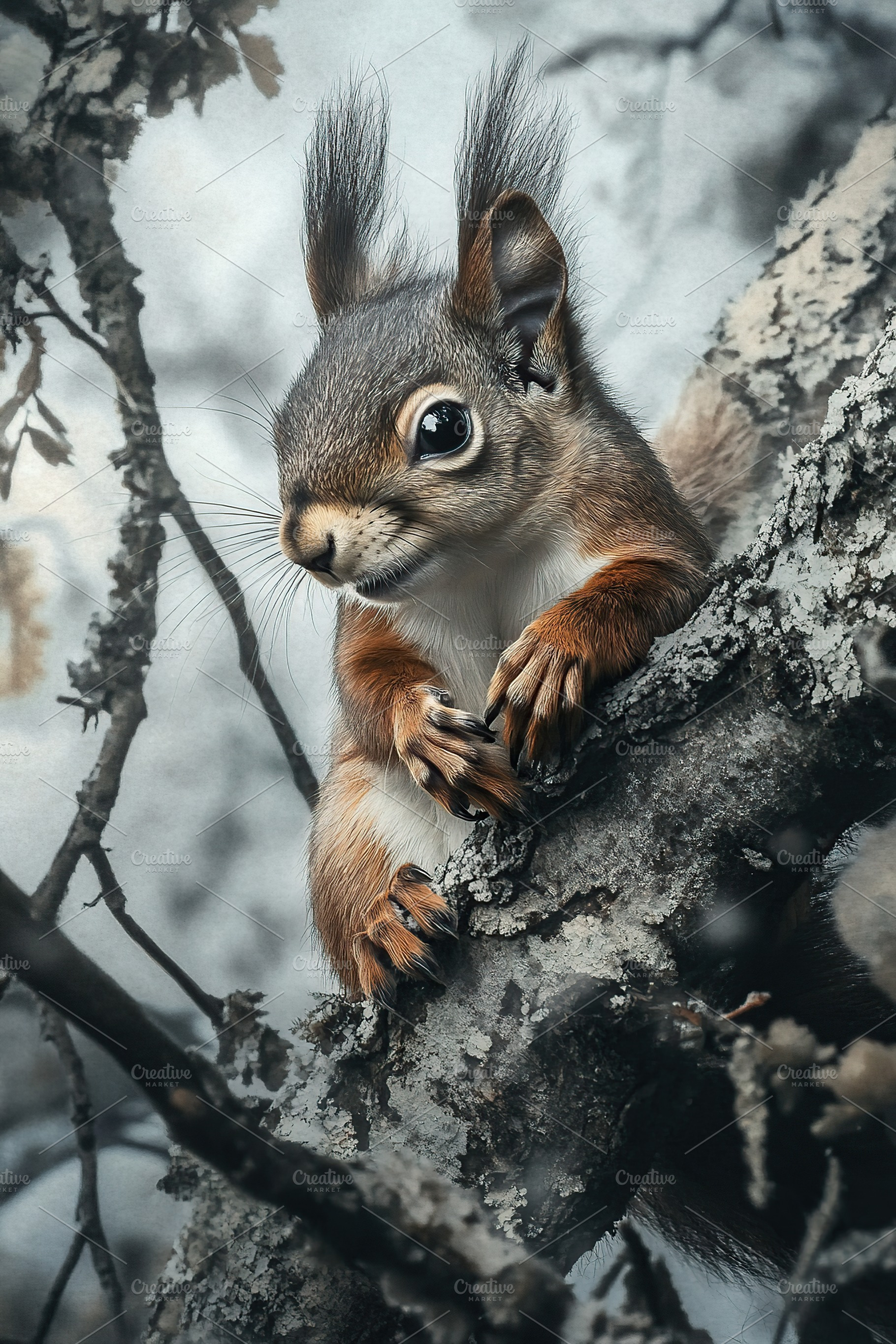 Cute squirrel sitting on tree branch in the forest, an Animal Photo by AlyaAnd
