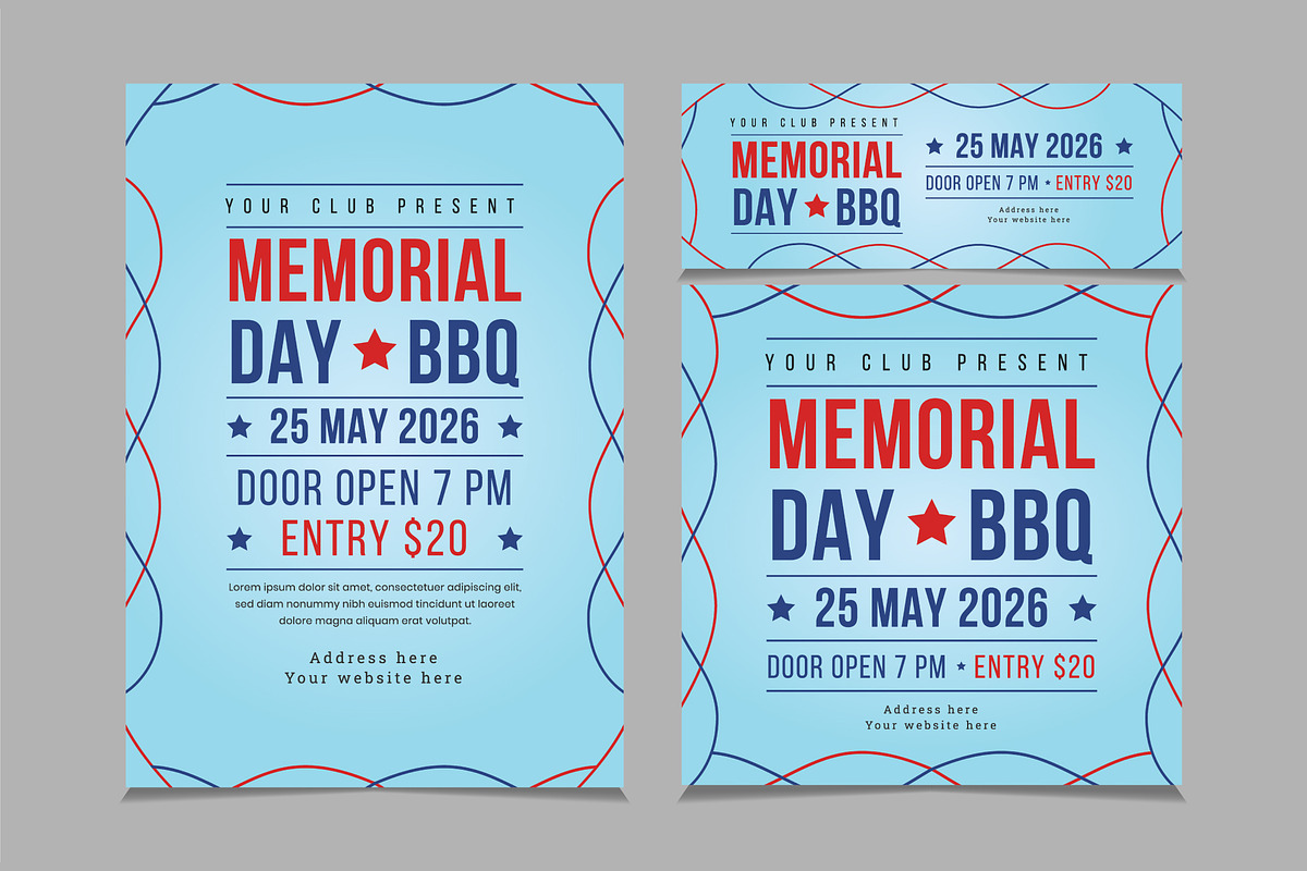 Set of memorial day barbeque design, an Invitation Template by thedesignsource