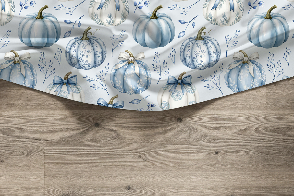 Blue White Pumpkins Seamless Pattern, a Pattern Graphic by Kreeya Art Shop (Photo 4 of 9)