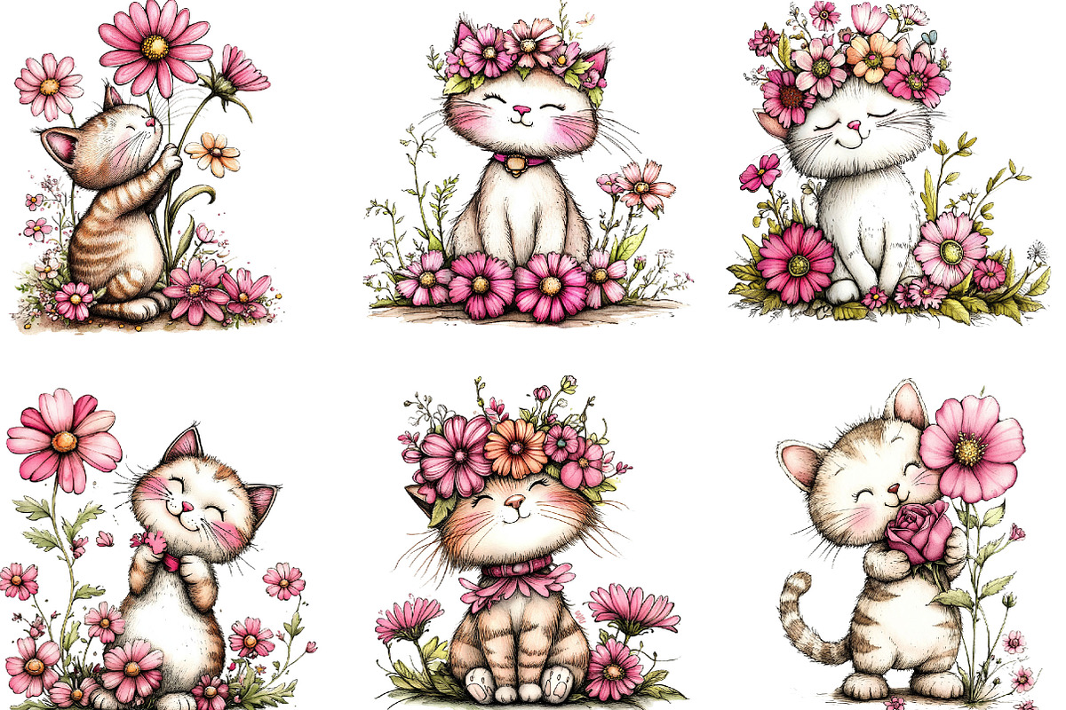 Floral Cat Clipart, an Illustration by Designking (Photo 5 of 5)