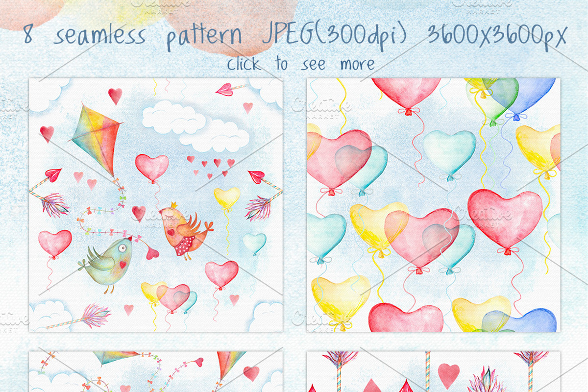 Valentines day love watercolor set, an Illustration by antuanetto (Photo 5 of 11)