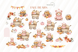 Pink Cute Bear Boho Fall Clipart