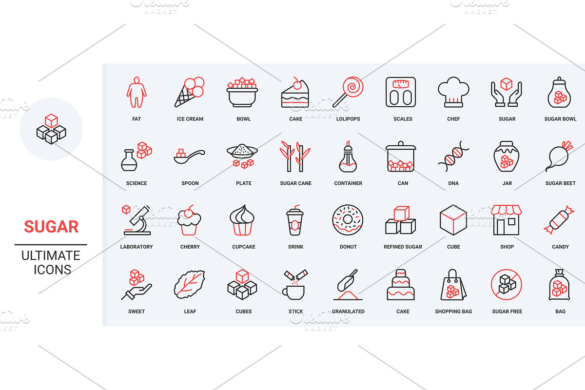 Sugar cubes powder sweeteners icons, a Food Illustration by Lemberg Vector