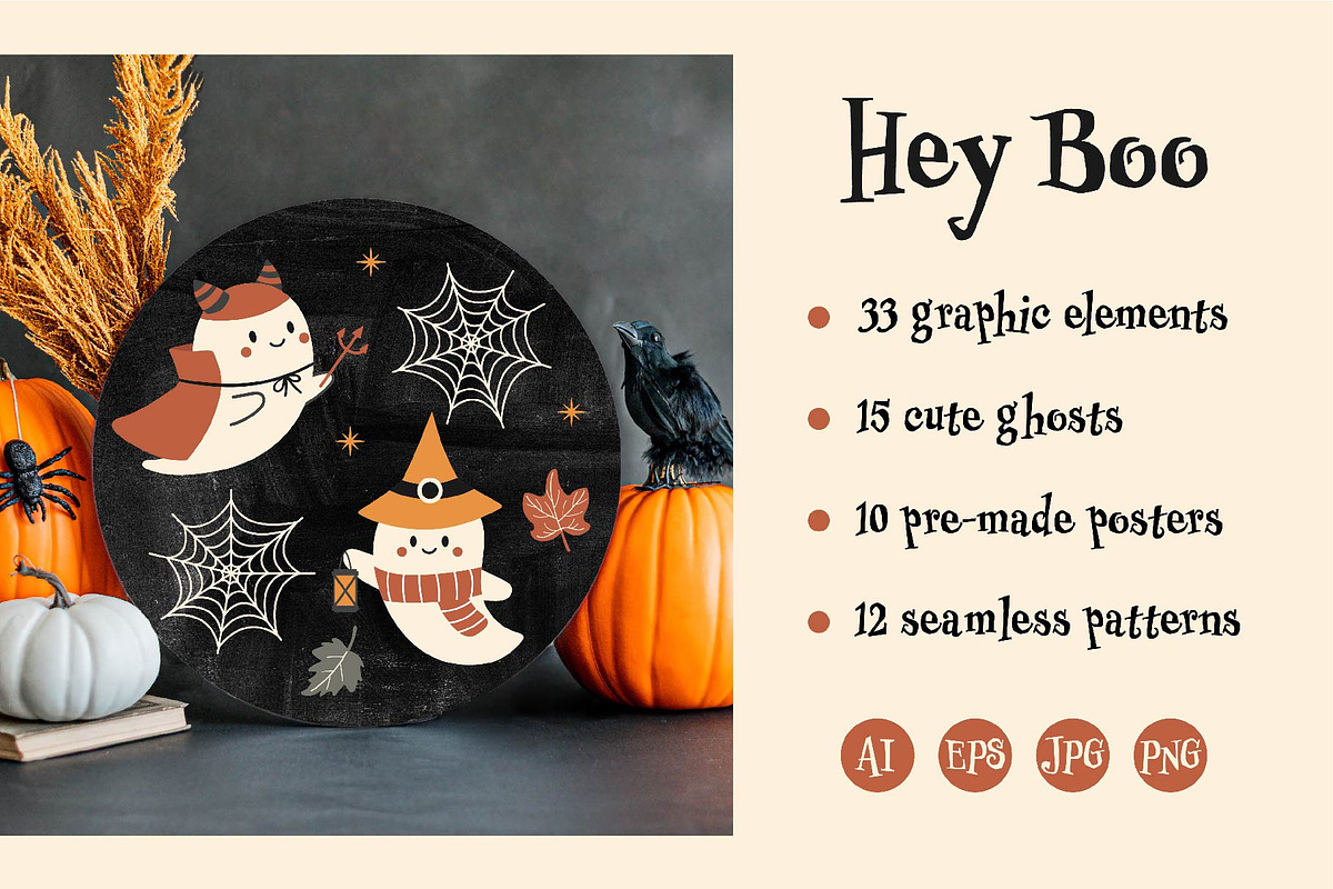 Hey BOO! Cute ghost clipart, a Seasonal Illustration by EltaMaxArt (Photo 2 of 14)
