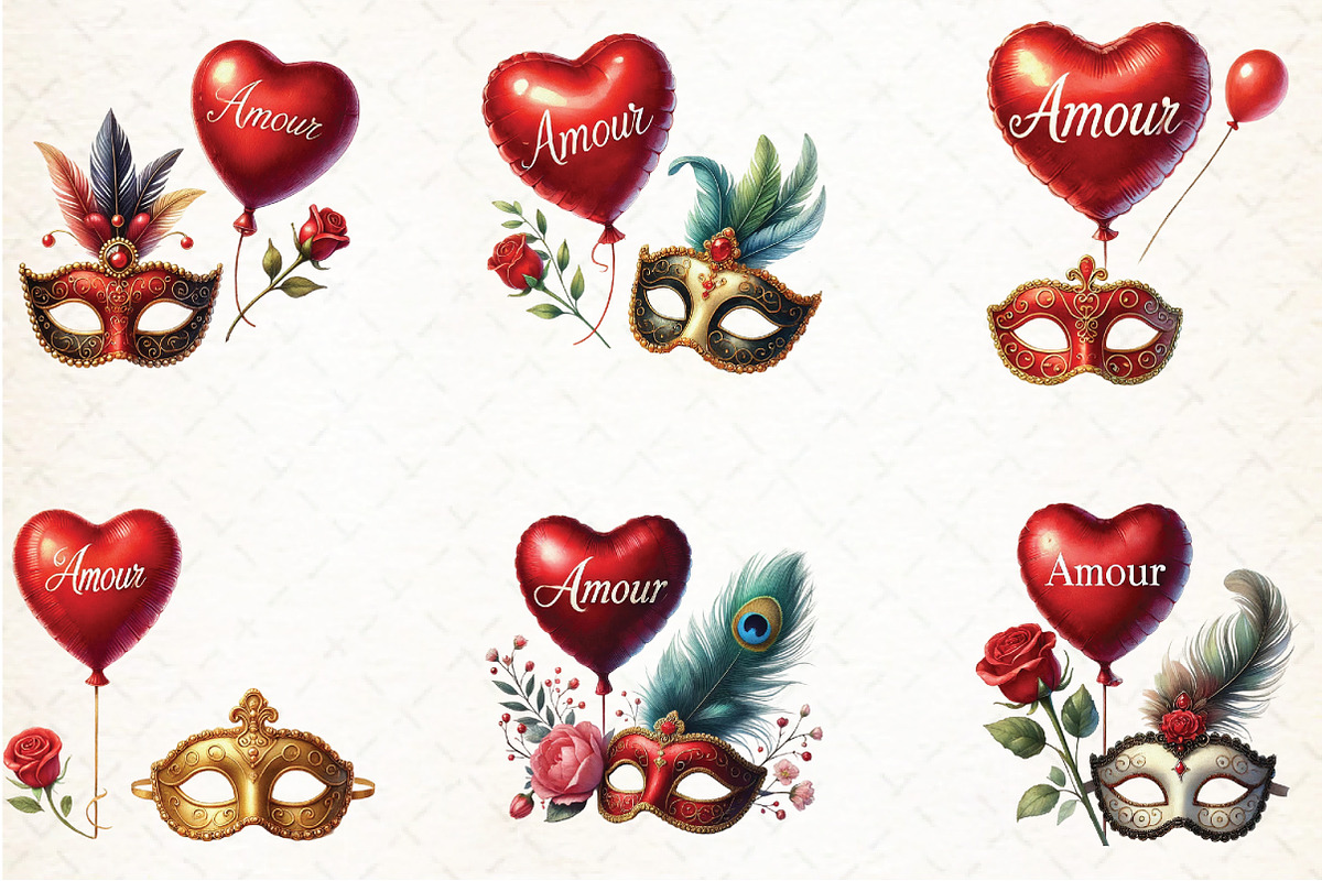 Valentine Face Mask Clipart, an Illustration by DreamCafeArt (Photo 3 of 4)