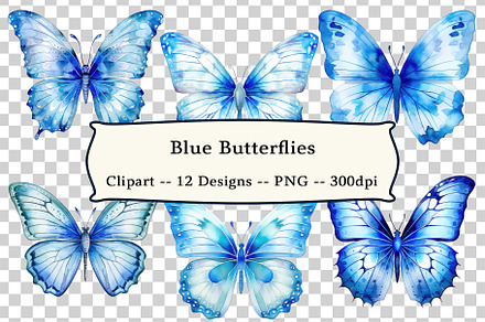 12 Blue Butterflies Clipart
