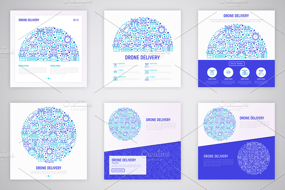 Drone Delivery Icons Set | Concept, an Outline Icon by Alex Blogoodf (Photo 9 of 11)