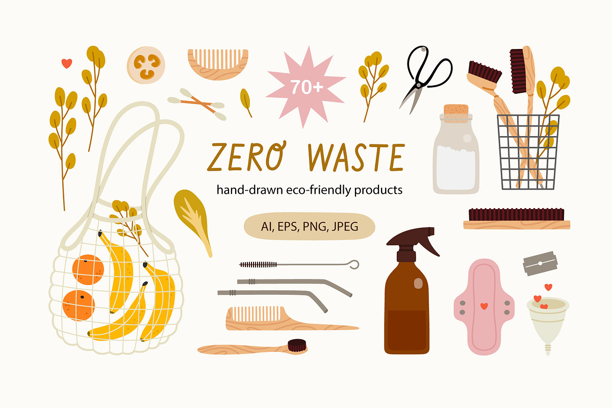 Zero Waste. Eco-friendly products., an Illustration by Sweet Corner (Photo 1 of 11)