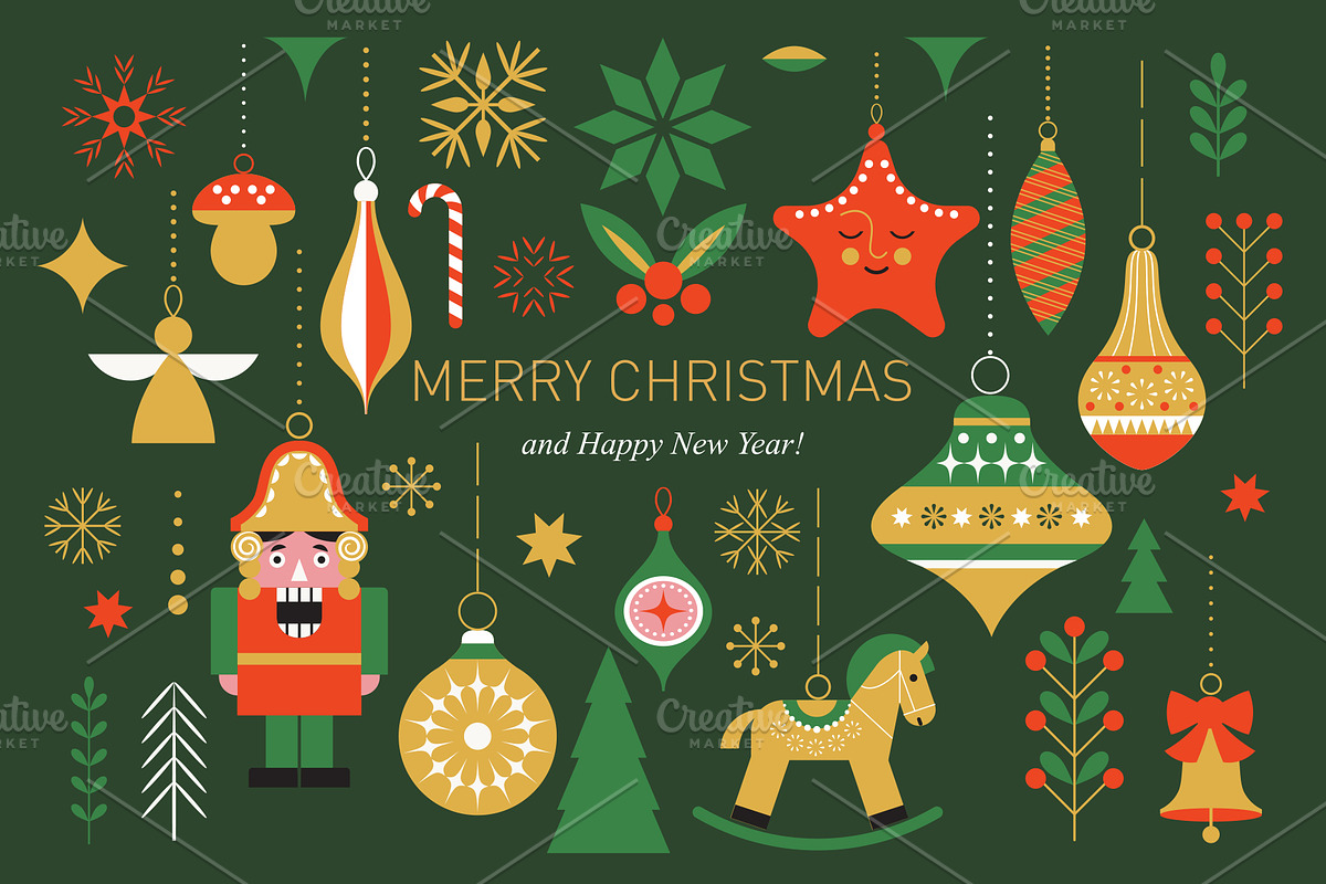 Christmas Vector Elements for Cards, a Seasonal Illustration by lenlis (Photo 1 of 6)