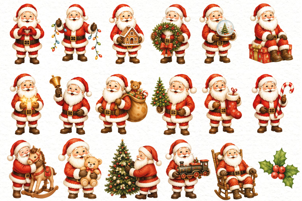 Santa Claus Clipart Bundle, a Seasonal Illustration by Villa 11 Estudio (Photo 3 of 4)