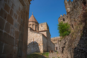 Ancient Ananuri fortress stone church tower under blue sky in Ge, a Photo by Pictures for you!!!!!!!!!