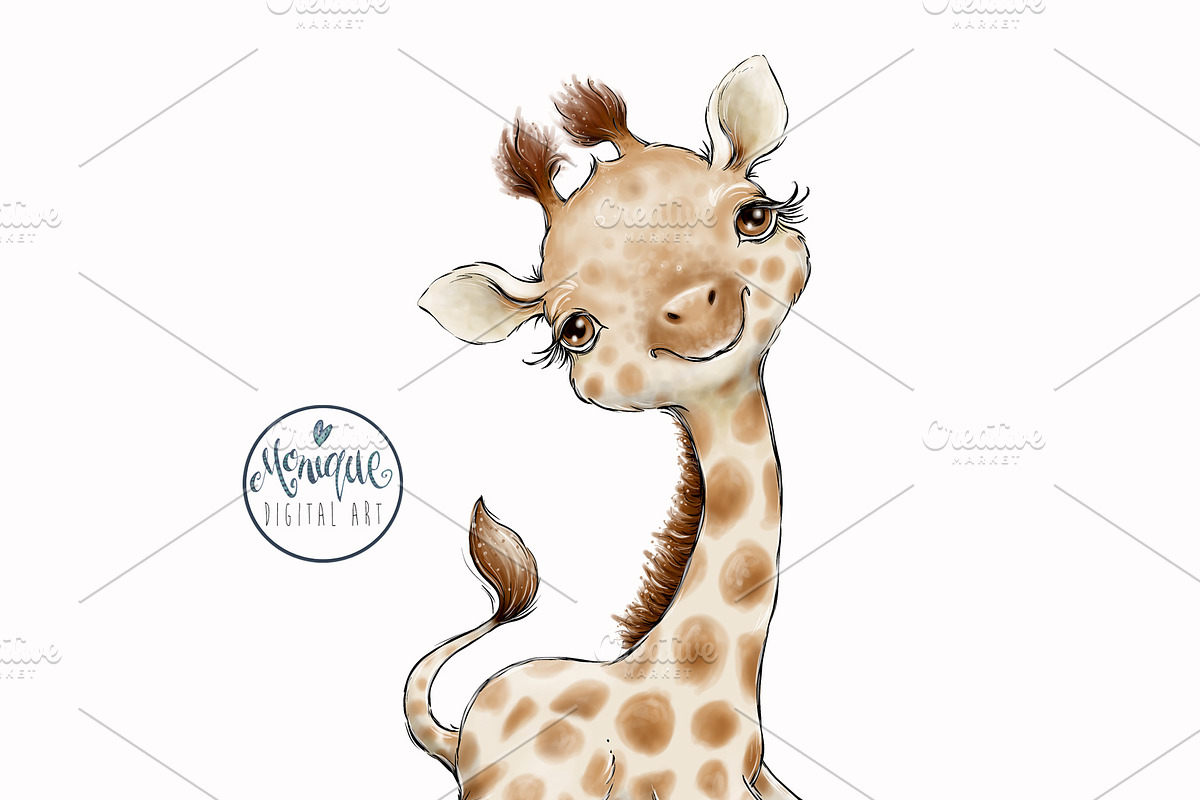 African Animals Clipart, Giraffe, Hi, an Animal Illustration by Monique ...