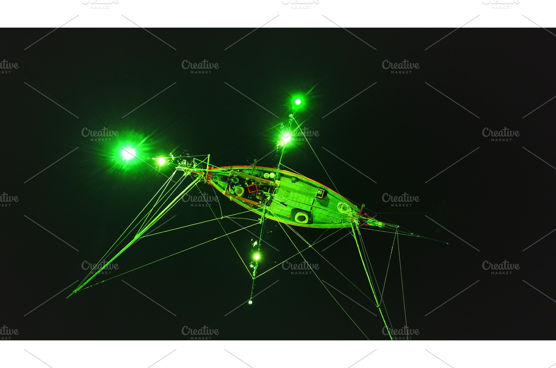Squid fishing boat illuminating the, a Transportation Photo by Goinyk
