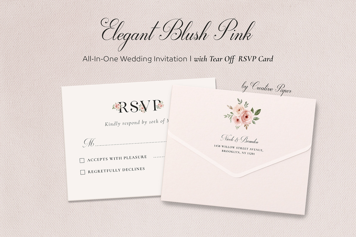 Pink Roses All-In-One Wedding Invite, a Background Graphic by by creative paper (Photo 4 of 4)