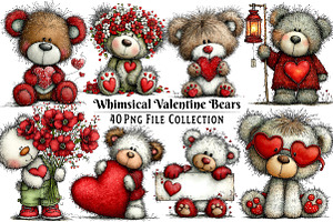 Whimsical Valentines Bear Clipart, an Illustration by Dream Creation