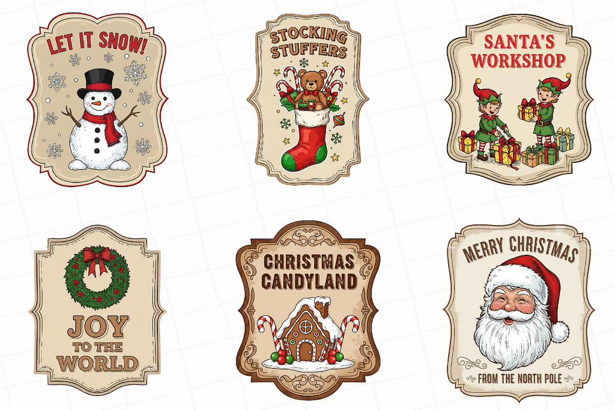 Vintage Christmas Labels Sublimation, an Illustration by OK Design (Photo 3 of 5)