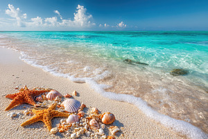 Tropical beach paradise featuring, a Photo by Pavel_design