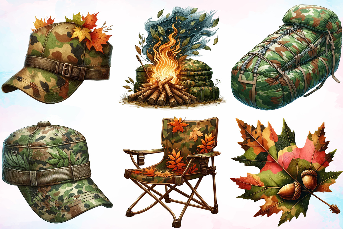 Watercolor Camouflage Autumn Clipart, a Seasonal Illustration by Canvas Craft (Photo 5 of 8)