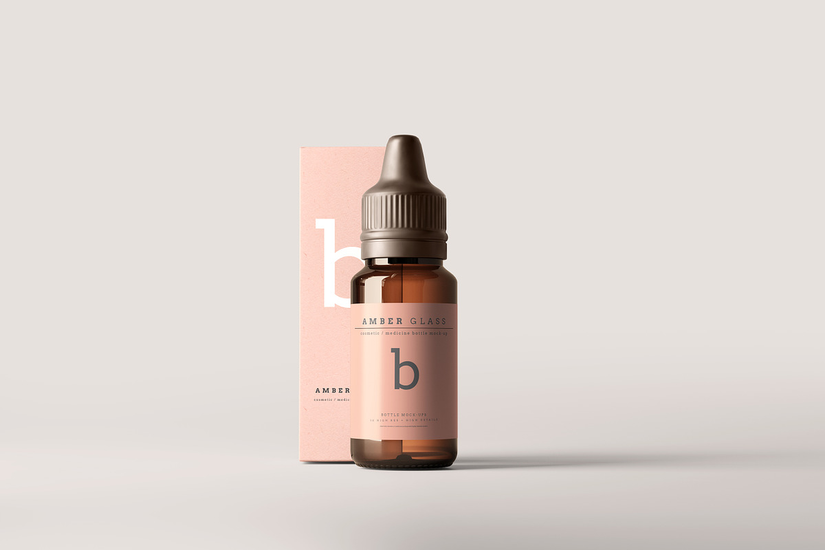 Amber Glass Dropper Bottle Mockups, a Cups & Container Mockup by pmvch (Photo 4 of 20)