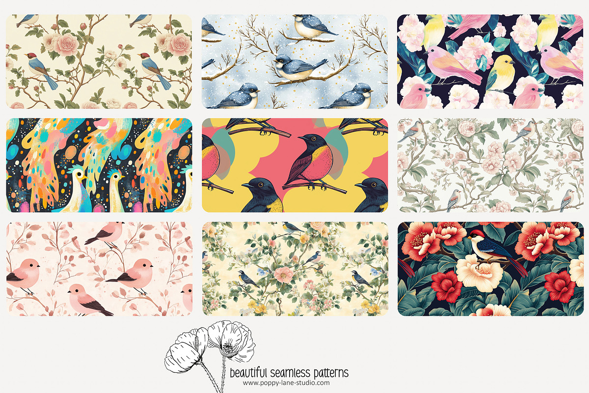80 assorted bird seamless pattern, a Pattern Graphic by Poppy Lane Studio (Photo 8 of 11)