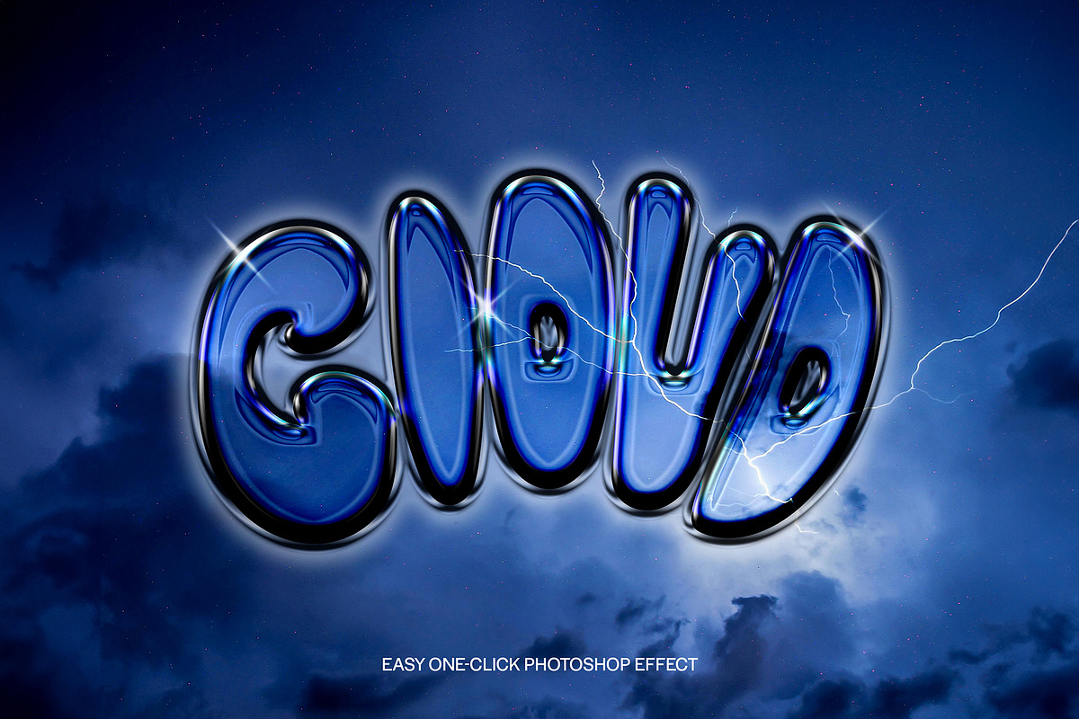 GLASSY 3D Chrome Effect Photoshop, a Layer Style Add-On by Vermeulen Design Studio (Photo 1 of 4)