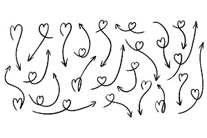 Crayon arrow and heart doodle set