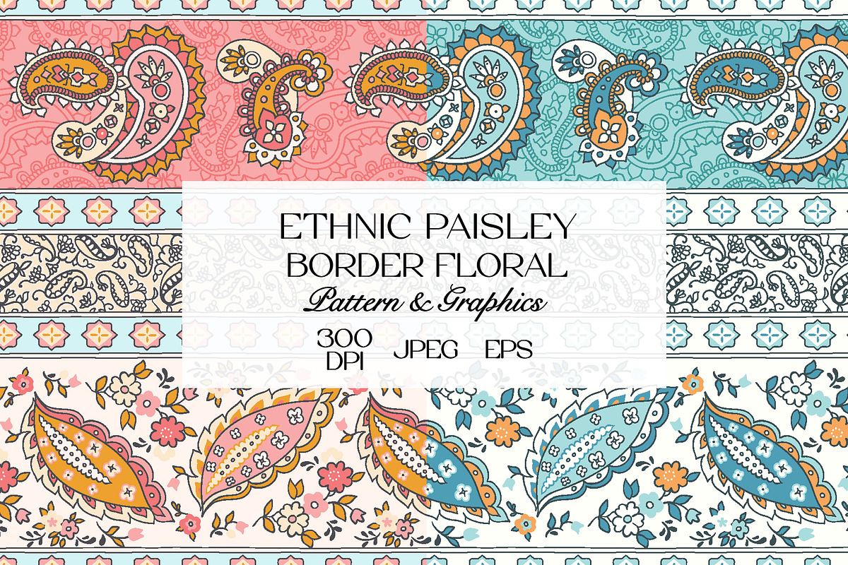 Ethnic Paisley Border Floral Pattern, a Pattern Graphic by StudioGlouna (Photo 1 of 9)