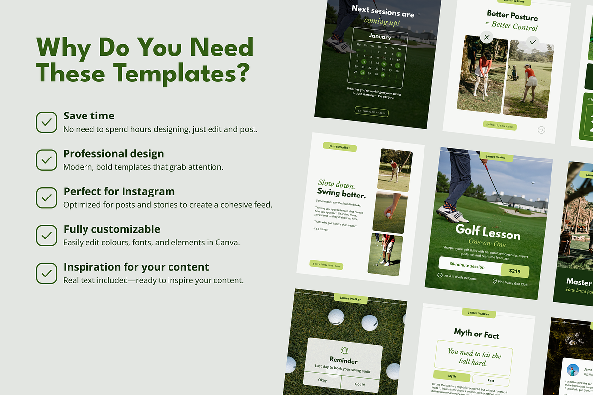Golf Coach Instagram Canva Templates, a Social Media Template by Mirely Creative Co (Photo 4 of 6)