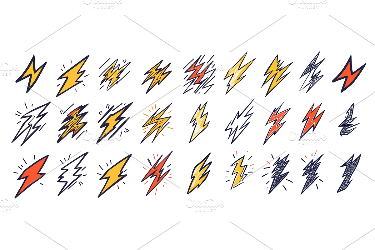 Lightning strike symbols color ink, an Object Illustration by Valerie Bodnar