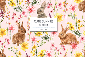 CUTE BUNNIES & florals, a Pattern Graphic by HannaStudio