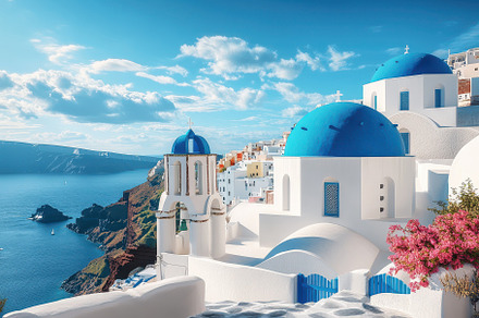 Panoramic view of Santorini, Greece, a Photo by Pavel_design