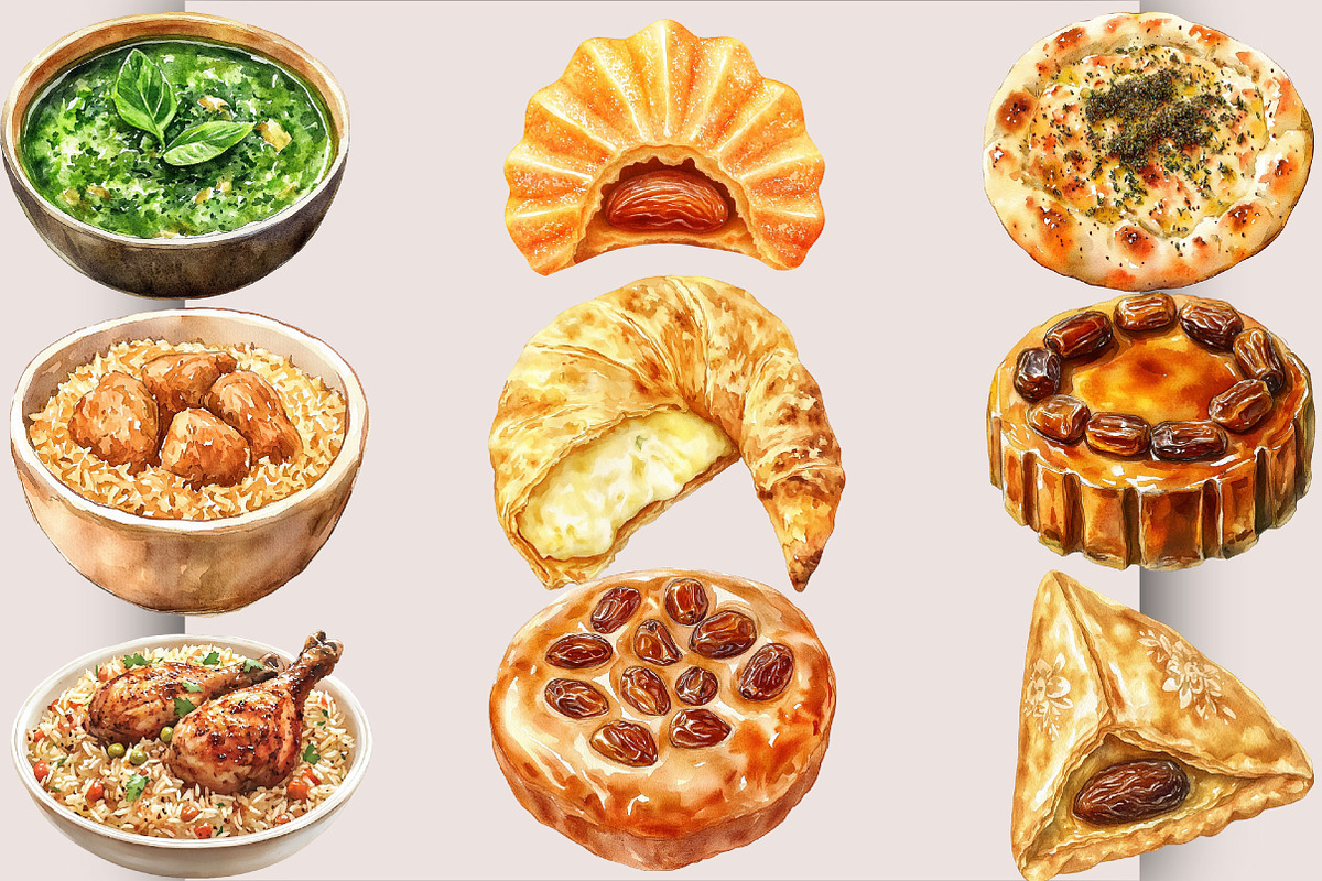 Watercolor Arab Dishes Food Clipart, a Food Illustration by SVGArt (Photo 2 of 5)
