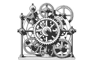 Complex vintage gear mechanism, an Illustration by AlexArt