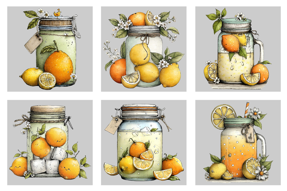 Watercolor Summer Lemon Jar Clipart, an Illustration by Black Bird Studio (Photo 3 of 5)