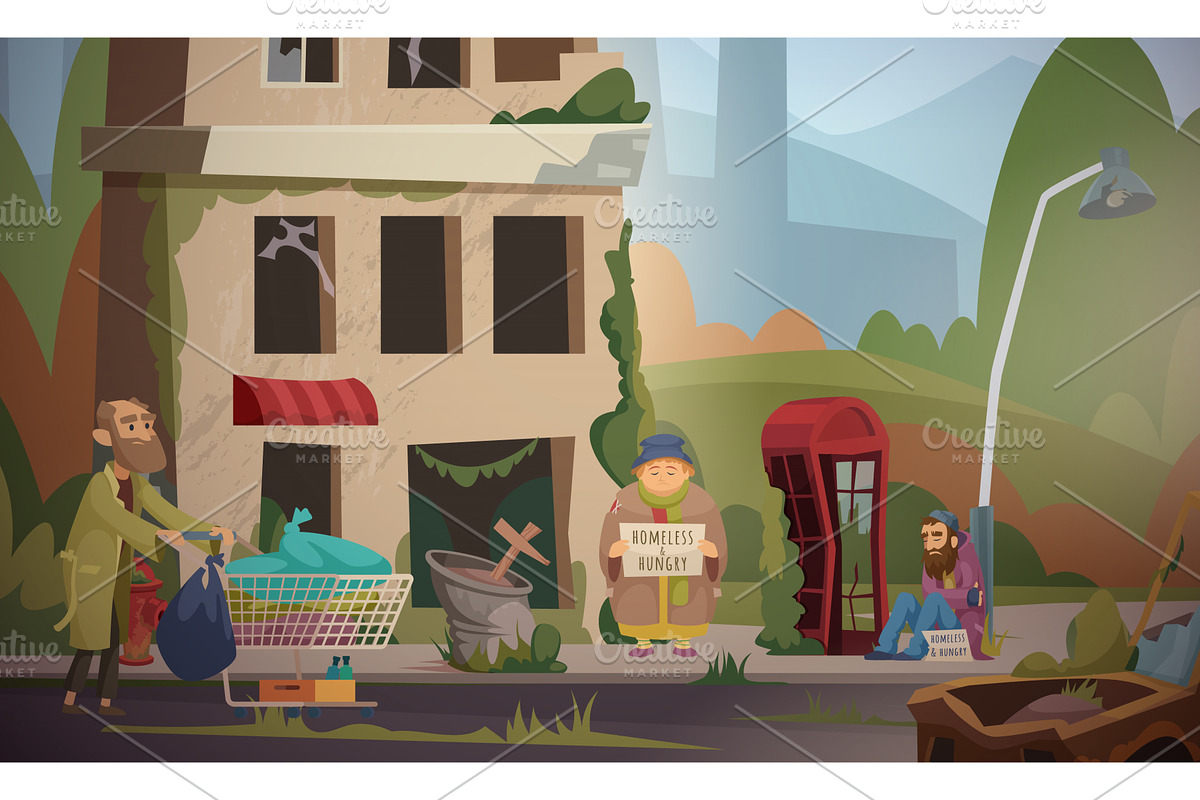 Homeless. damaged broken city with, an Object Illustration by Onyx