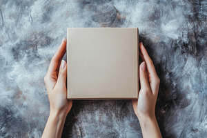 Hands holding a blank square box, a Photo by Pavel_design