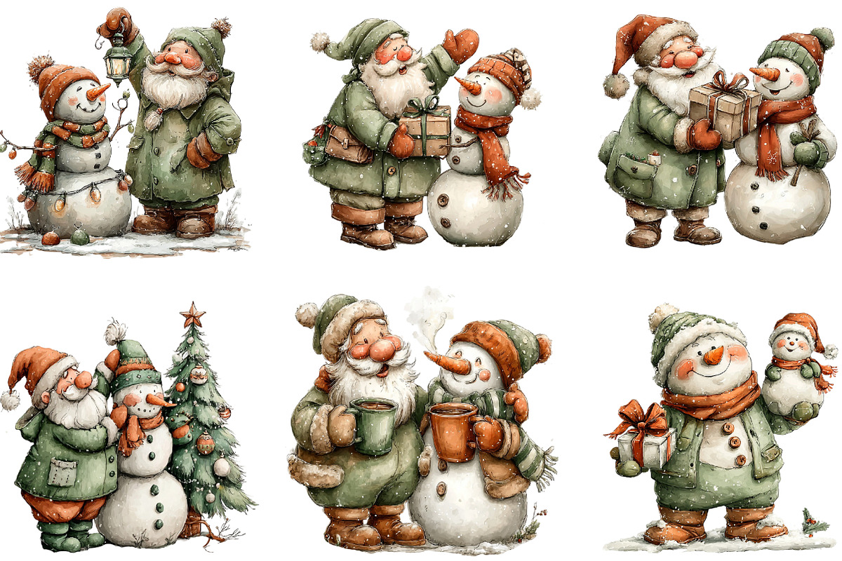 Winter Santa-Snowman Clipart, an Illustration by CraftArtStudio (Photo 2 of 6)