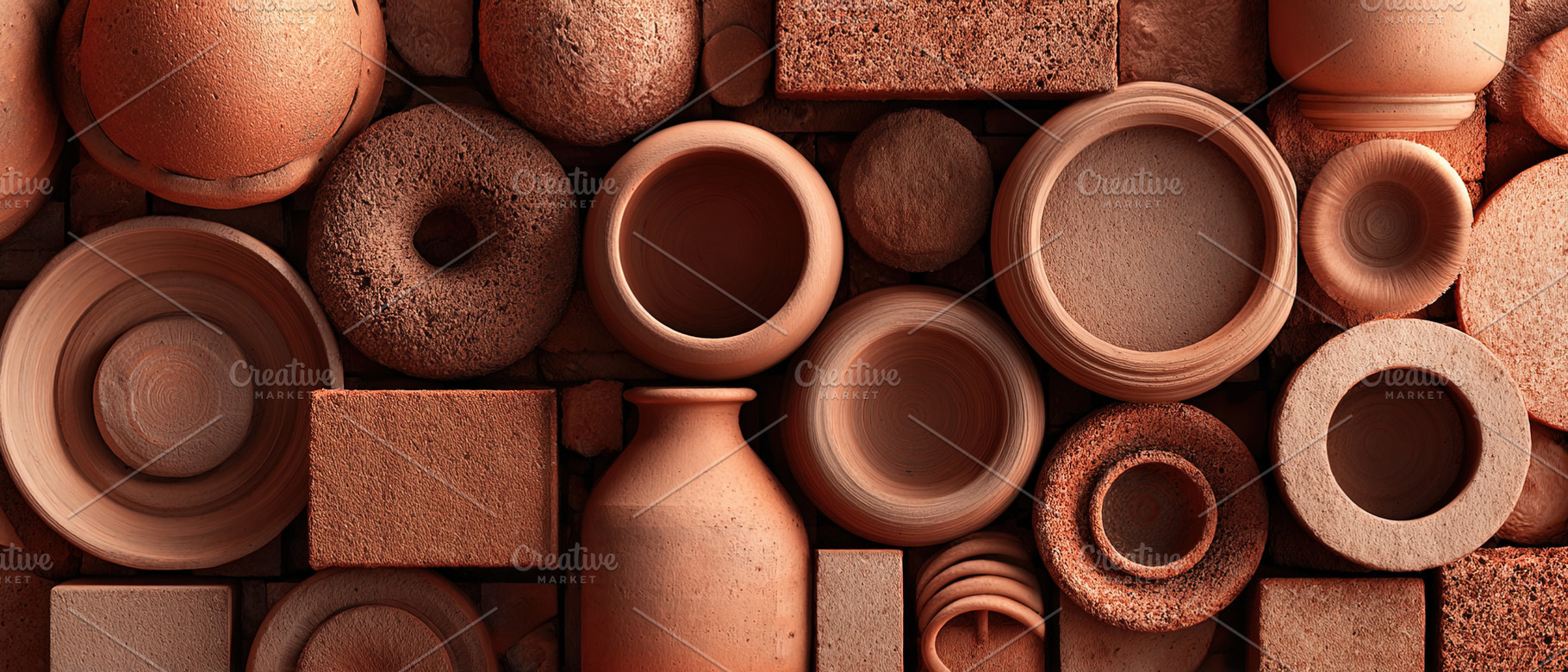 Assorted terracotta pots and bricks arranged in a flat lay, show, an Animal Photo by Ales Munt