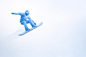 Snowboarder in dynamic jump against, a Photo by Dvoevnore photos