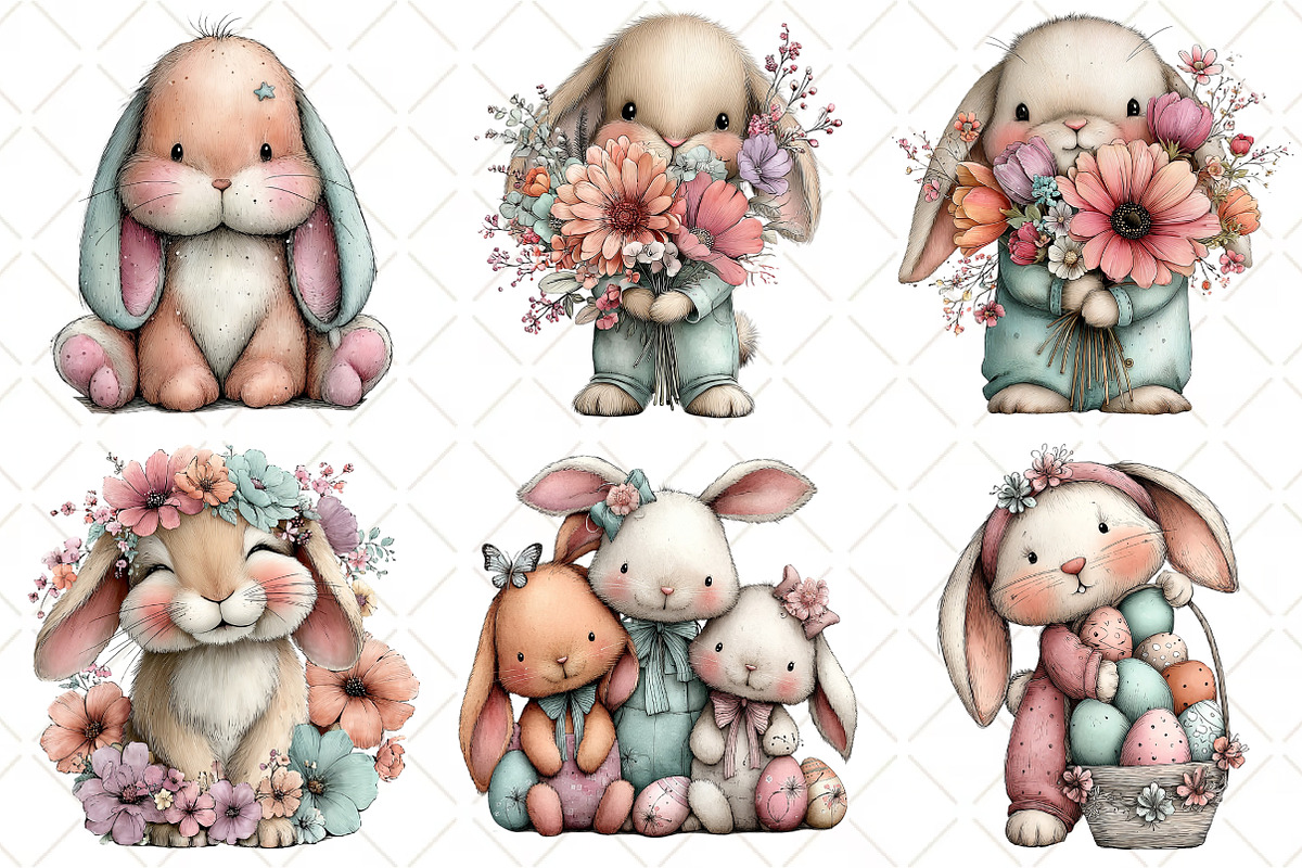 Whimsical Easter Bunny Clipart, an Illustration by Black Bird Studio (Photo 5 of 6)