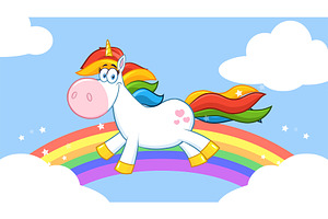 Unicorn Running Around Rainbow