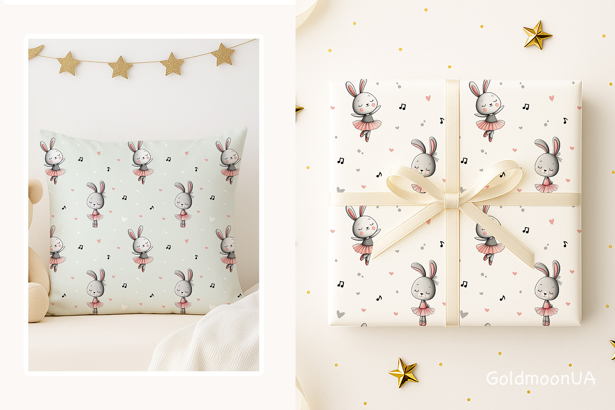 Ballet Bunny Vibes Patterns & Clipar, an Animal Illustration by GoldmoonUA (Photo 4 of 5)