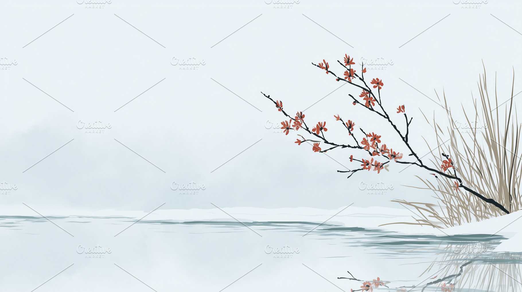 Minimalist winter landscape with red, a Nature Photo by MistyDay